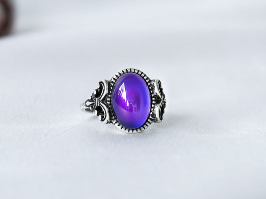 Bohemian Oval Floral Thin Band Mood Ring