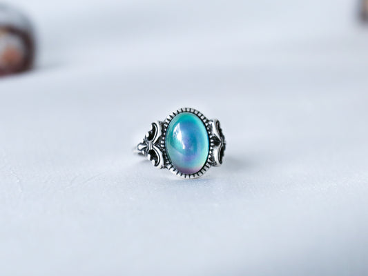 Bohemian Oval Floral Thin Band Mood Ring