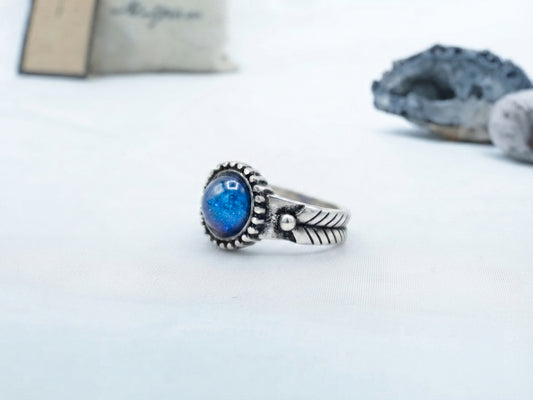 Antique Silver Plating Decorative Circle Stone Mood Ring