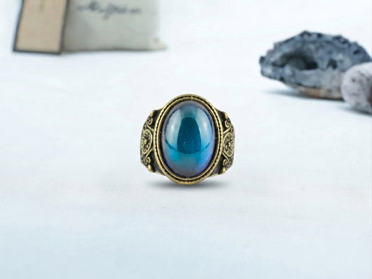 Antique Gold Plating Spiritual Oval Stone Mood Ring