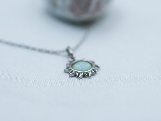 White Opal Sun Pendant Necklace – 925 Sterling Silver
