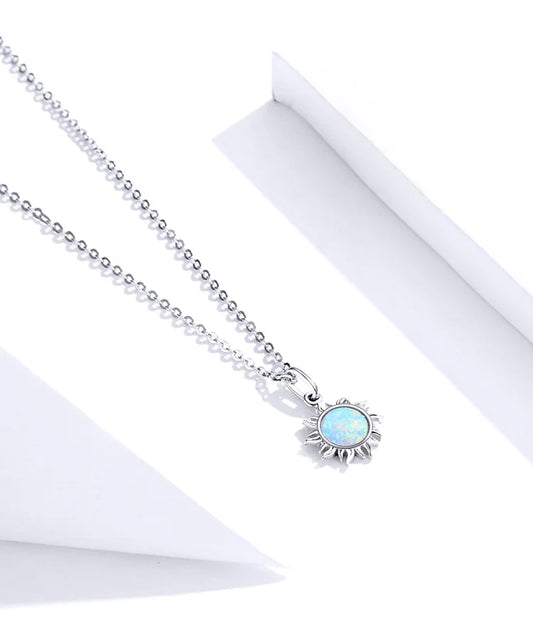 White Opal Sun Pendant Necklace – 925 Sterling Silver