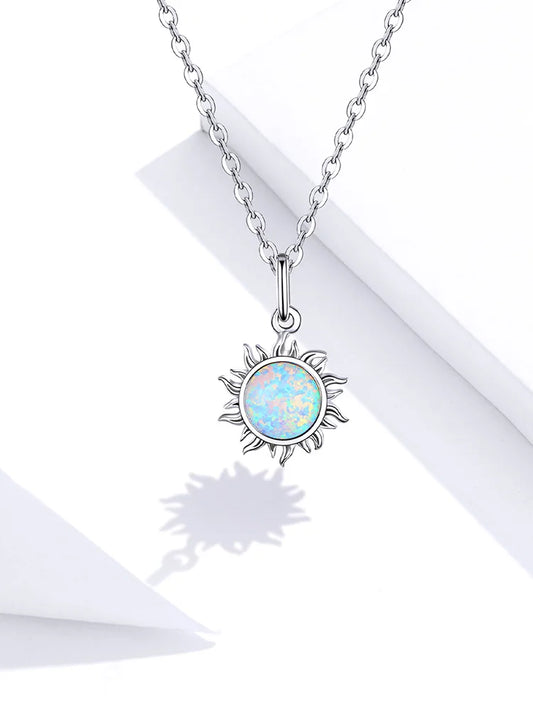 White Opal Sun Pendant Necklace – 925 Sterling Silver