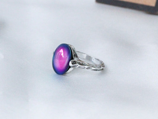 Antique Silver Plating Borderless Oval Stone Mood Ring