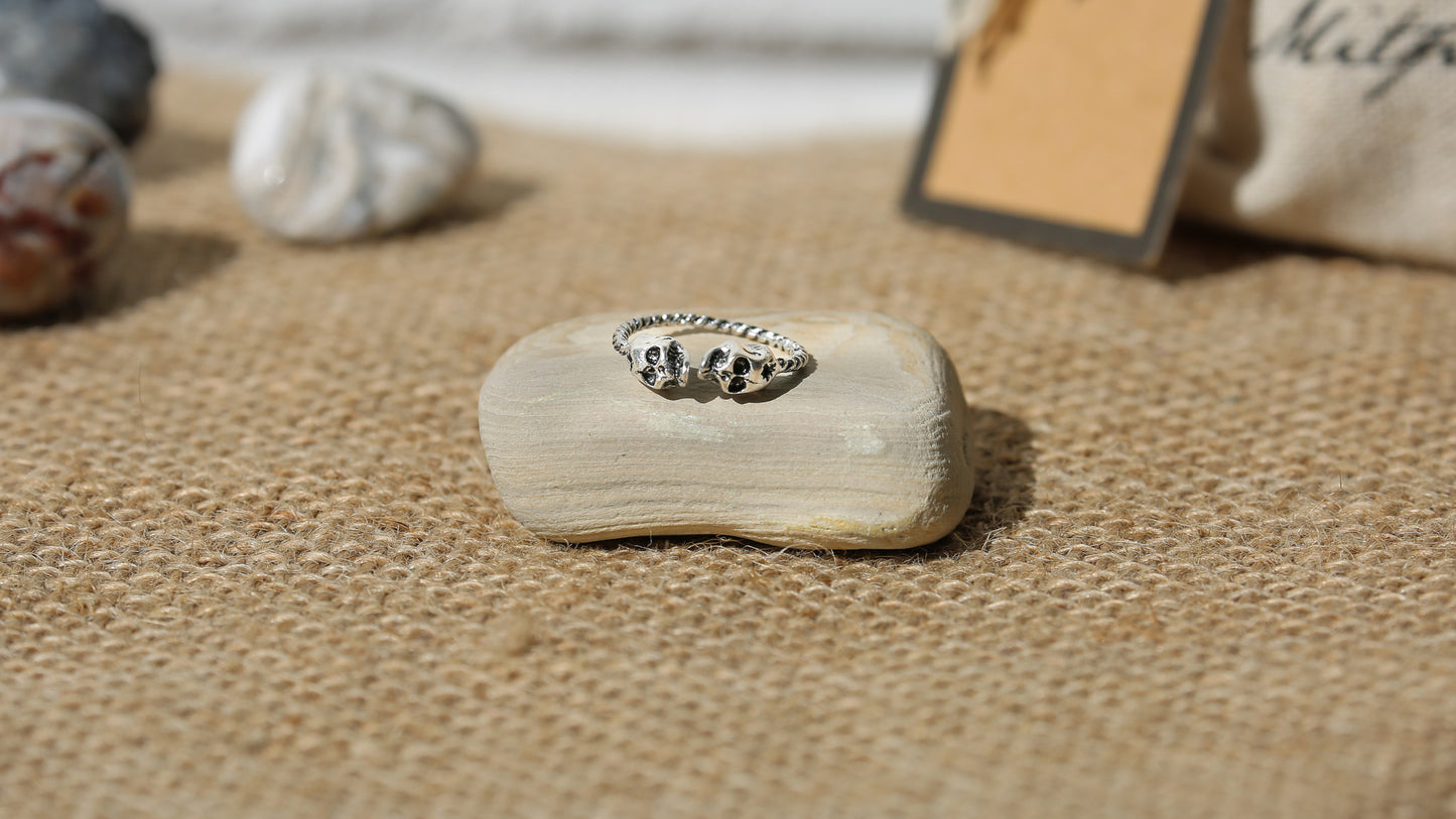 Silver Plated Skull Ring + Canvas Gift Bag - Mitpaw