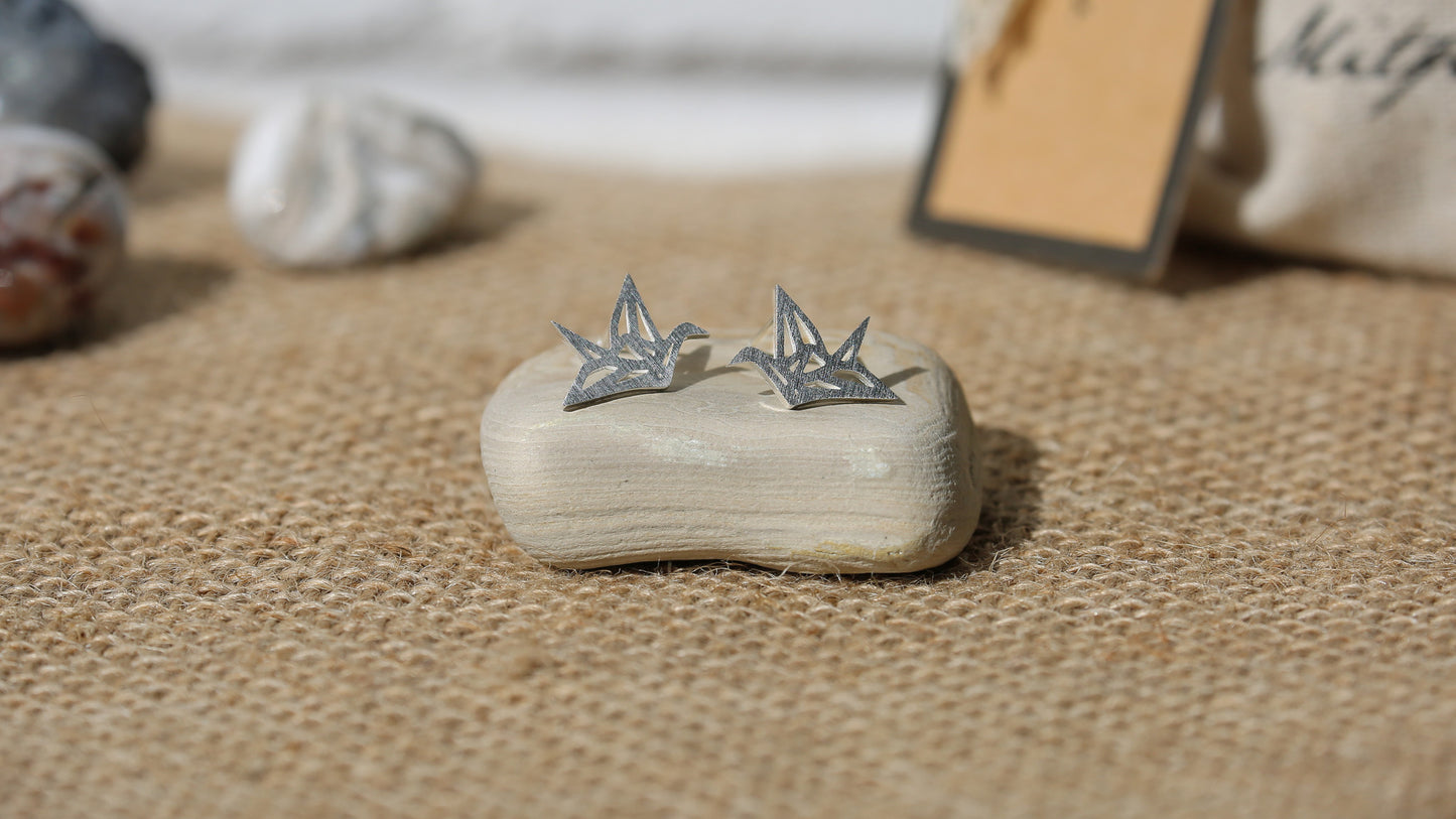 Pair of Stainless Steel Paper Crane Earrings + Canvas Gift Bag - Mitpaw