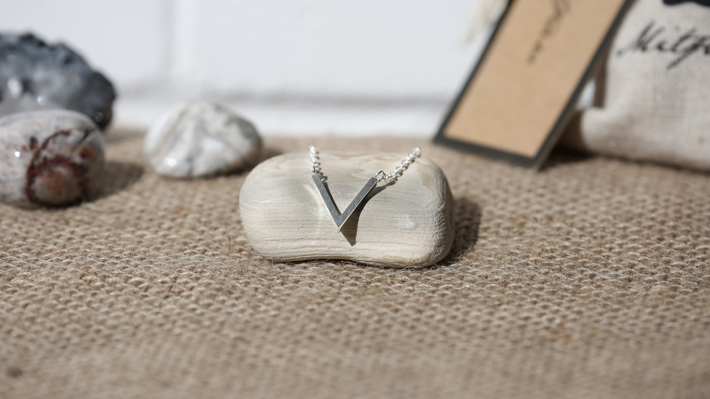 Stainless Steel V Charm Necklace + Canvas Gift Bag - Mitpaw