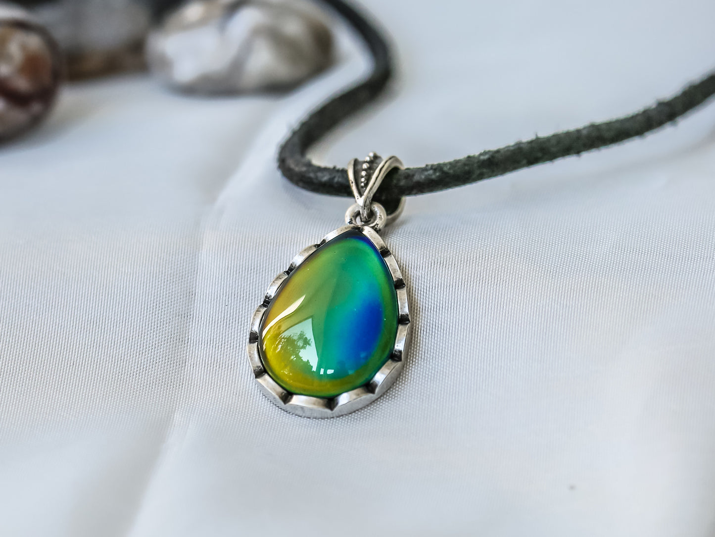 Bohemian Silver Water Drop Shaped Mood Pendant Necklace - Mitpaw