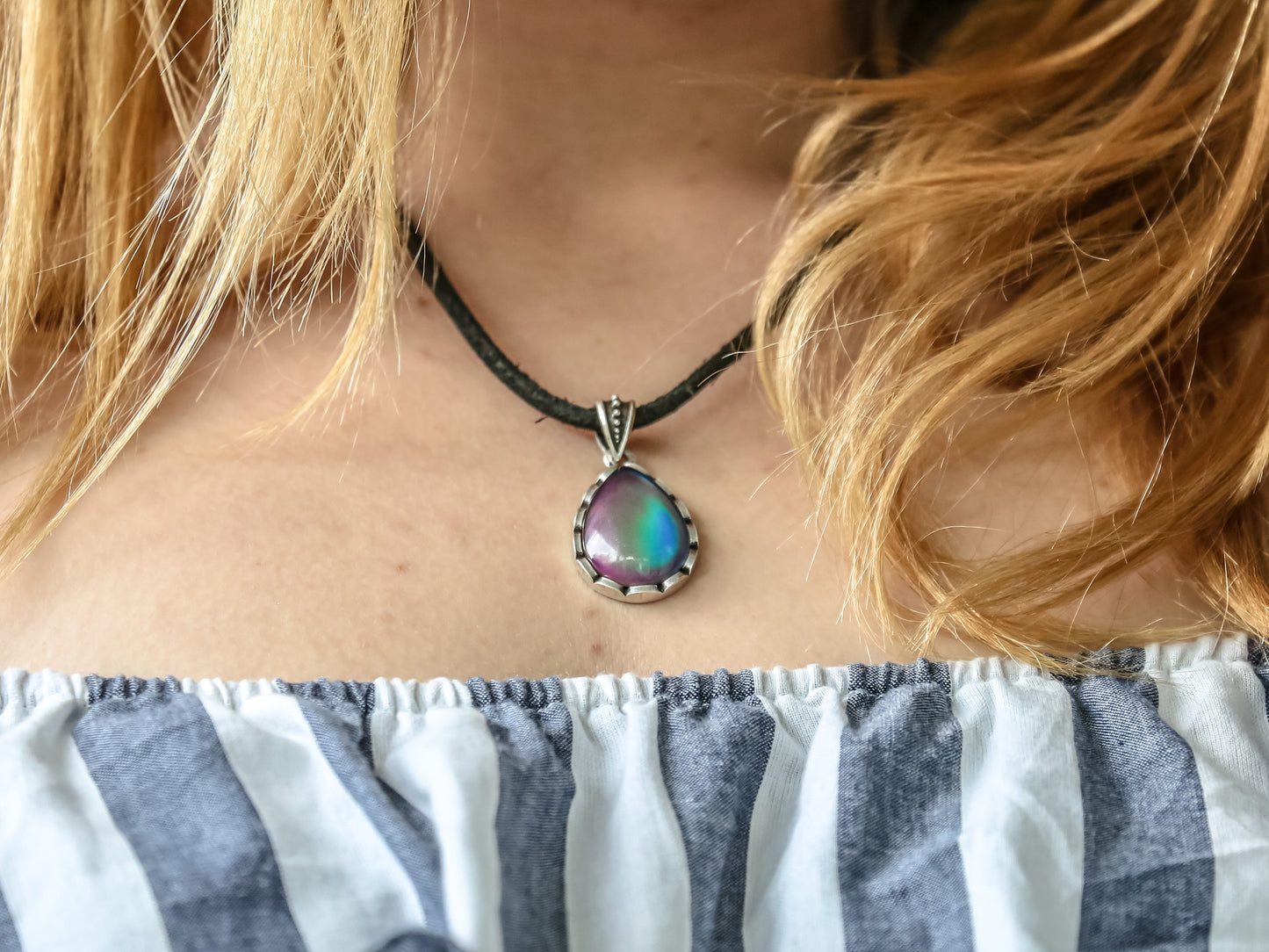 Bohemian Silver Water Drop Shaped Mood Pendant Necklace - Mitpaw