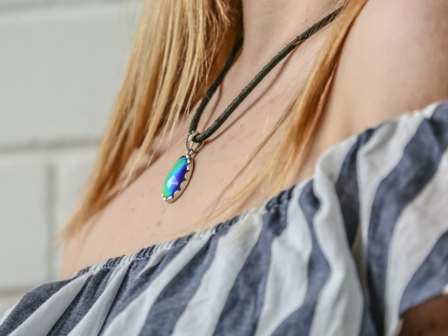 Bohemian Silver Water Drop Shaped Mood Pendant Necklace - Mitpaw