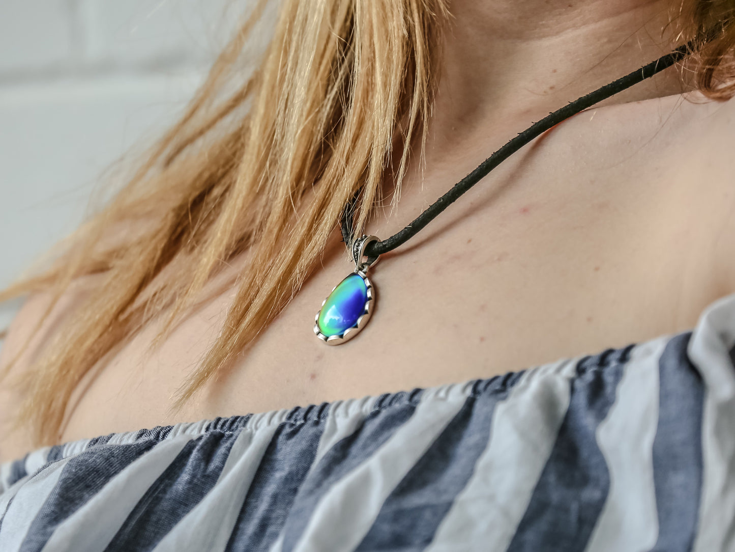 Bohemian Silver Water Drop Shaped Mood Pendant Necklace - Mitpaw