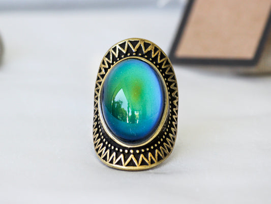 Antique Gold Plating Oval Stone Mood Ring.