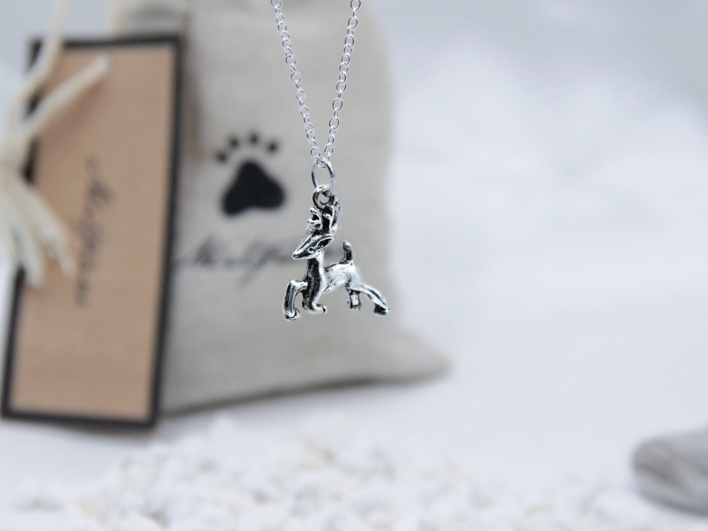 Silver Reindeer Pendant Necklace with 925 Silver Chain - Mitpaw