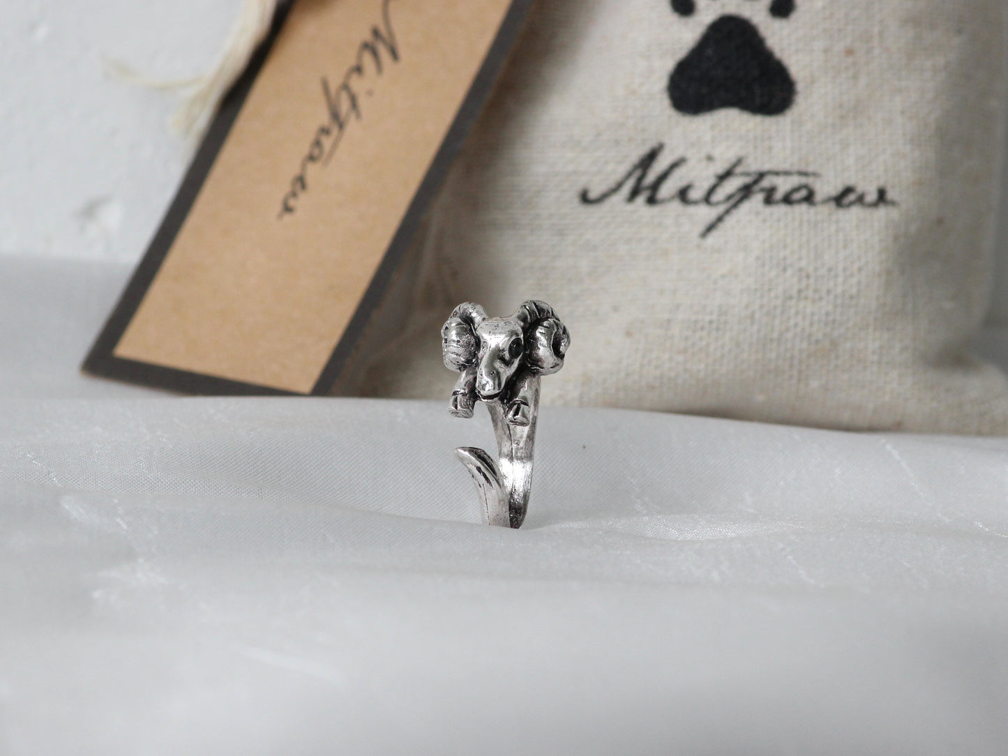 Adjustable Antique Silver Ram Ring.