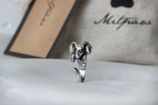 Adjustable Antique Silver Ram Ring.