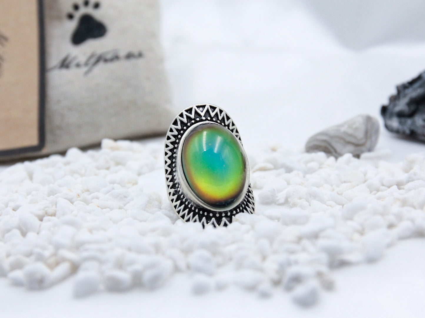 Antique Silver Plating Oval Stone Mood Ring.