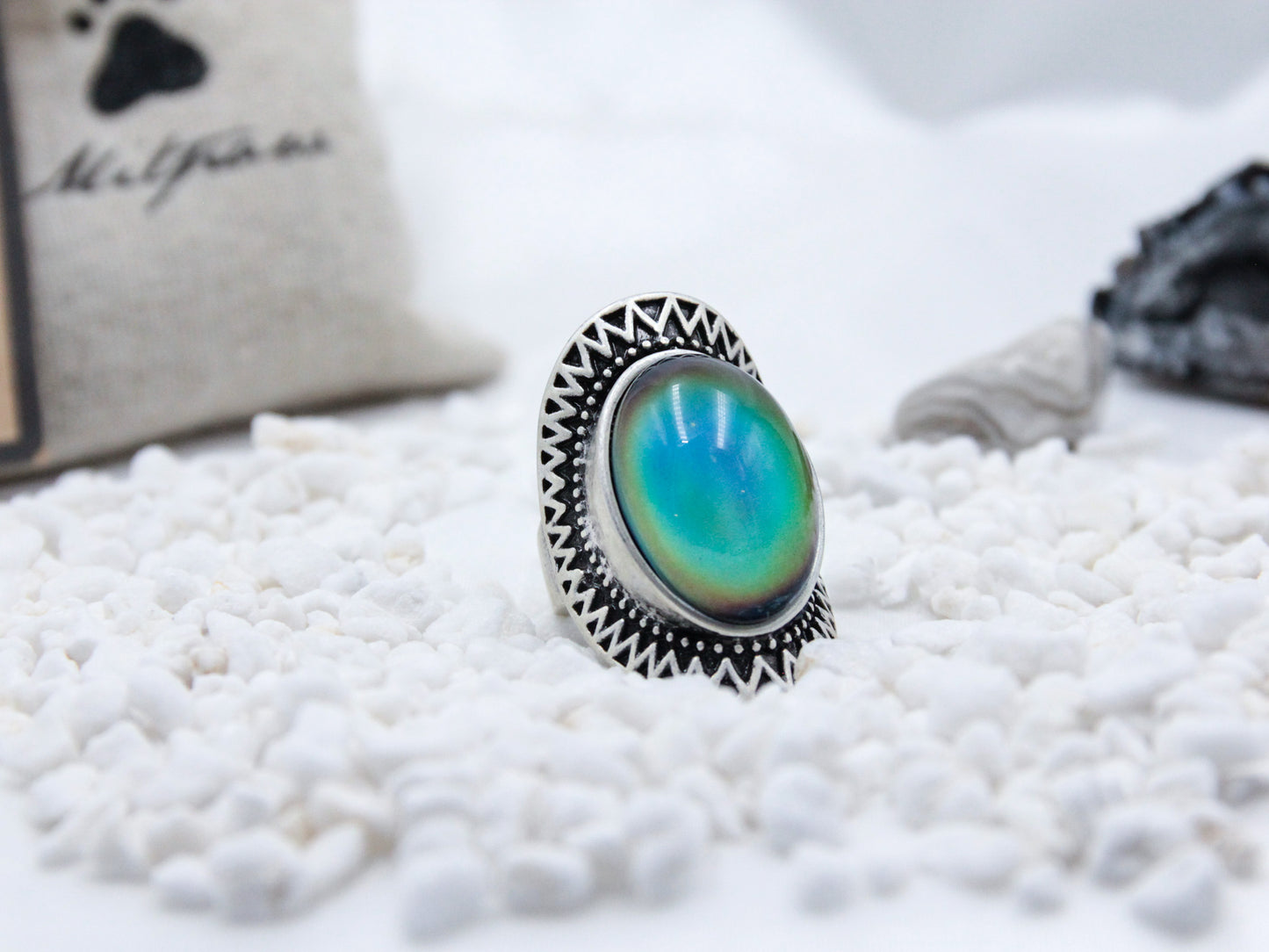 Antique Silver Plating Oval Stone Mood Ring.