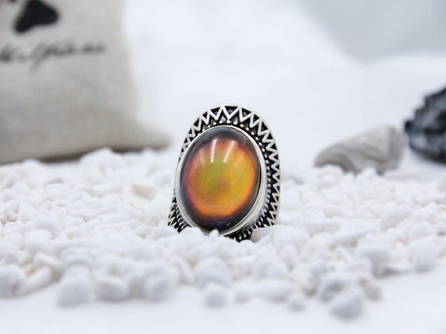 Antique Silver Plating Oval Stone Mood Ring.