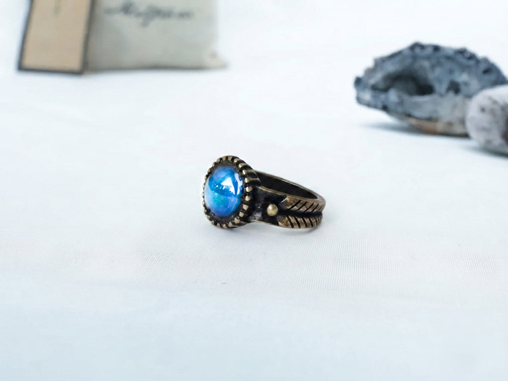 Antique Gold Plating Decorative Circle Stone Mood Ring