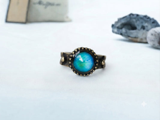 Antique Gold Plating Decorative Circle Stone Mood Ring