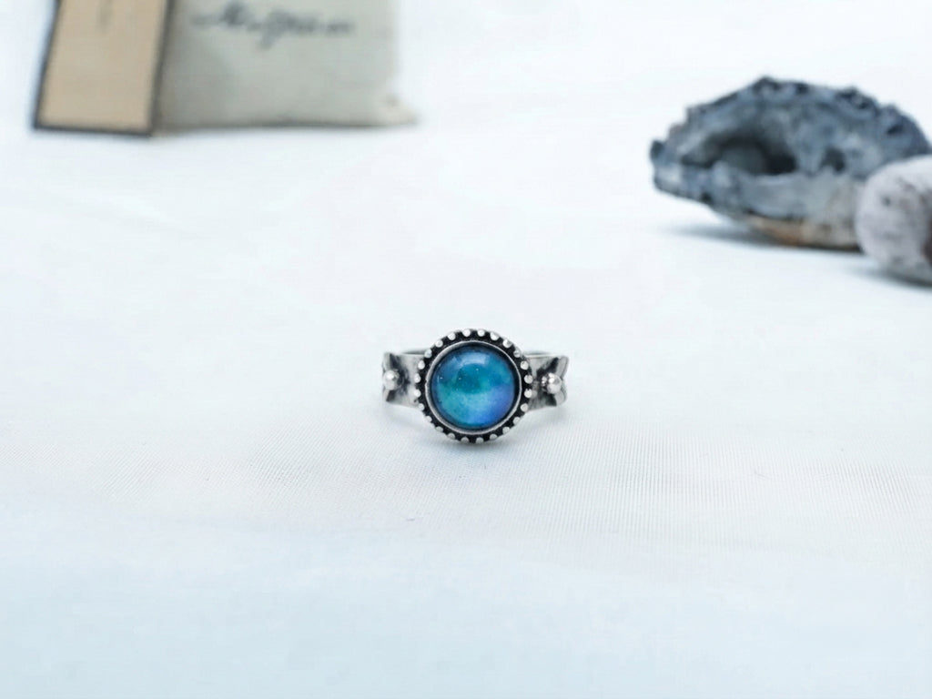 Antique Silver Plating Decorative Circle Stone Mood Ring