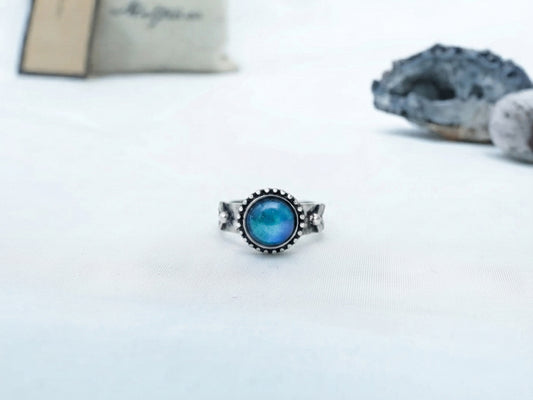 Antique Silver Plating Decorative Circle Stone Mood Ring