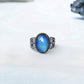 Antique Silver Plating Floral Oval Stone Mood Ring
