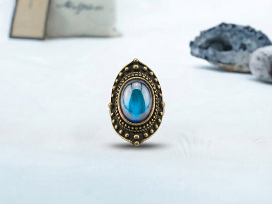 Antique Gold Plating Decorative Oval Stone Mood Ring