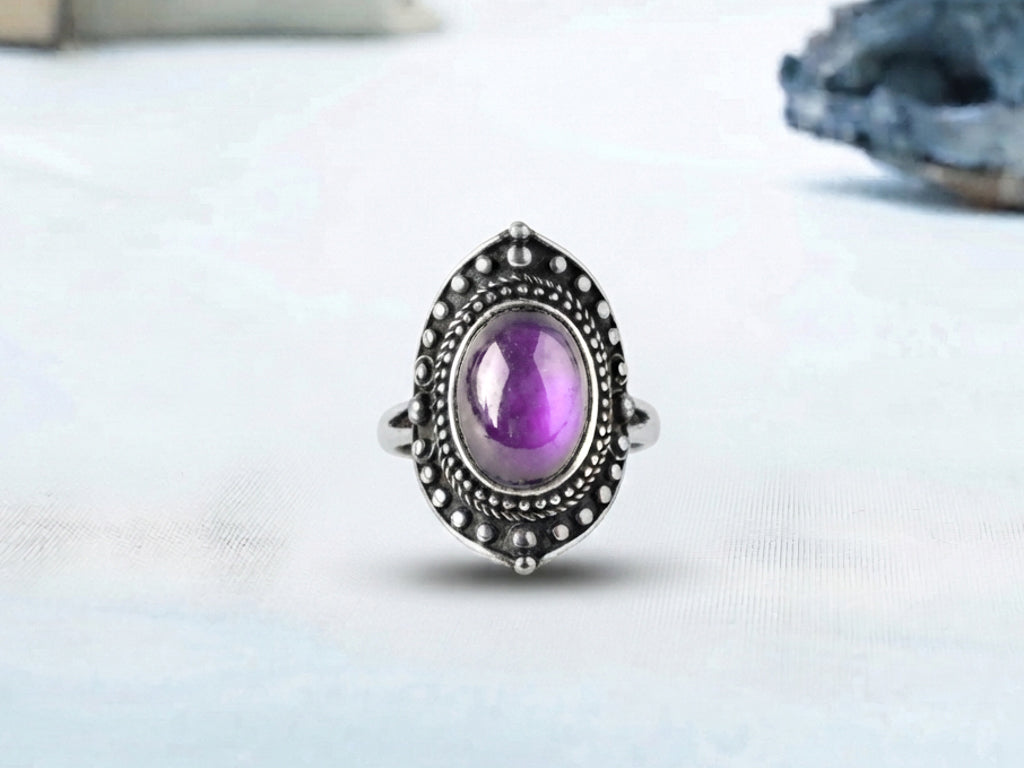 Antique Silver Plating Decorative Oval Stone Mood Ring