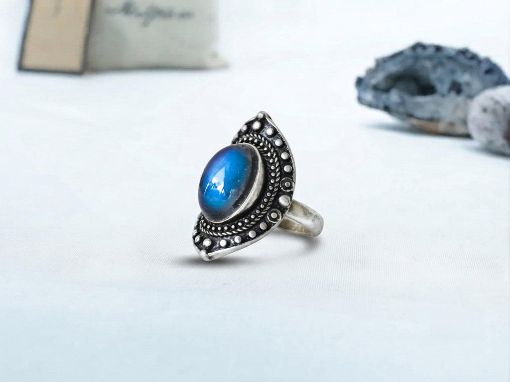 Antique Silver Plating Decorative Oval Stone Mood Ring