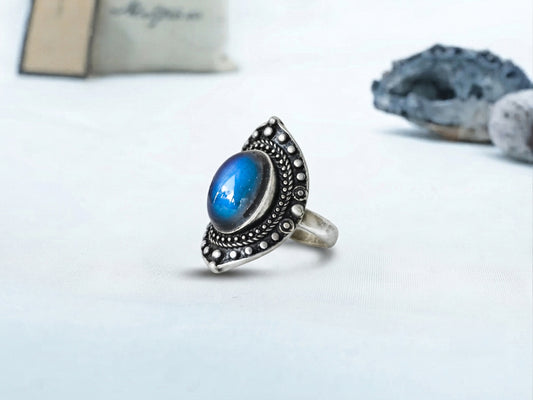 Antique Silver Plating Decorative Oval Stone Mood Ring