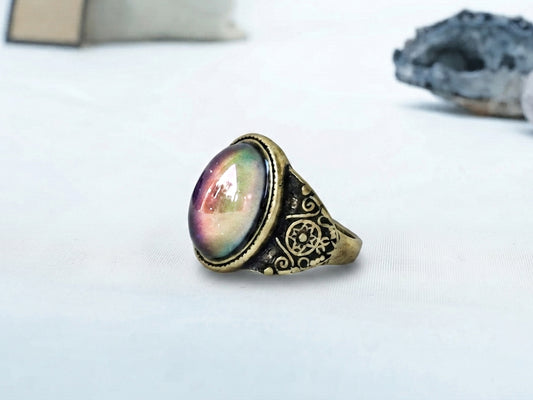 Antique Gold Plating Spiritual Oval Stone Mood Ring