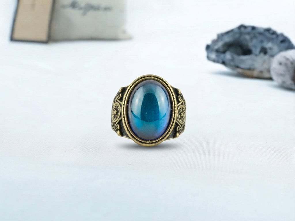 Antique Gold Plating Spiritual Oval Stone Mood Ring