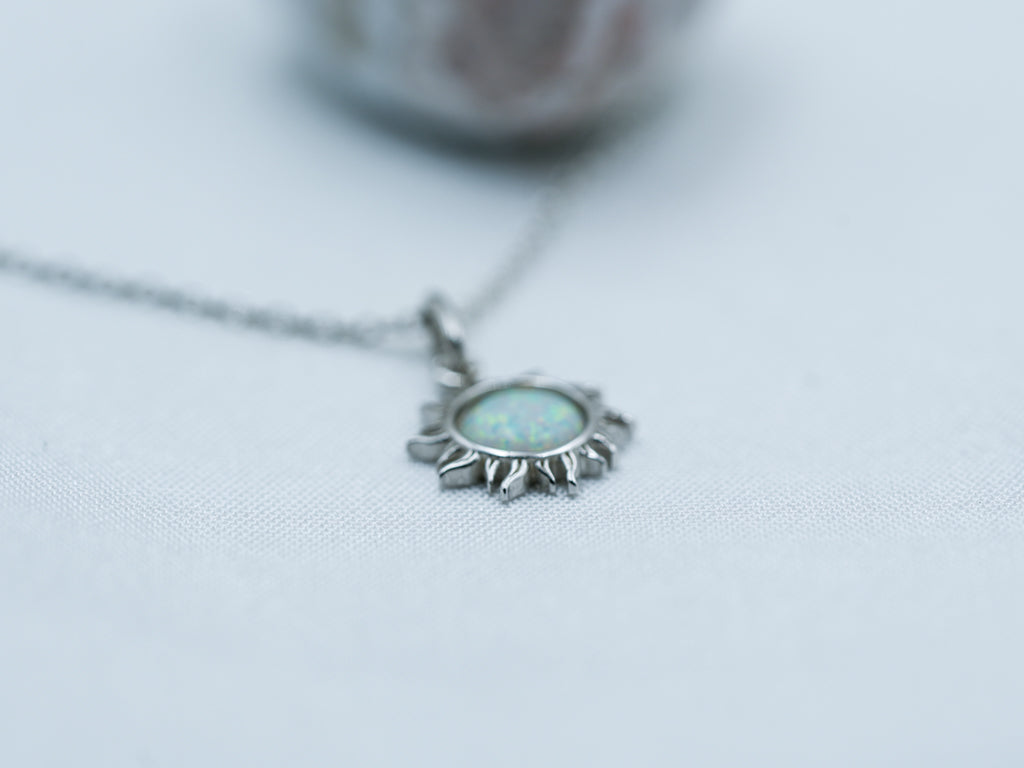 White Opal Sun Pendant Necklace – 925 Sterling Silver