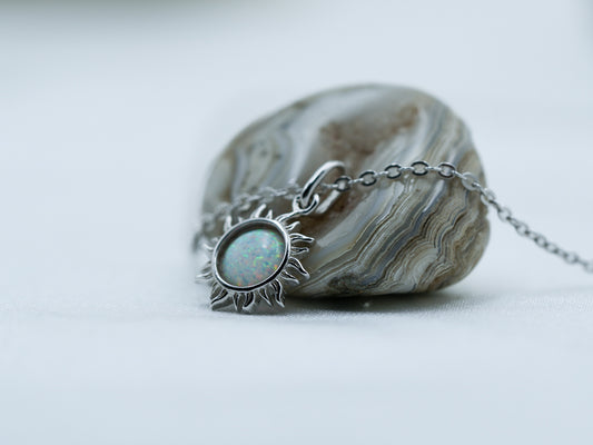 White Opal Sun Pendant Necklace – 925 Sterling Silver