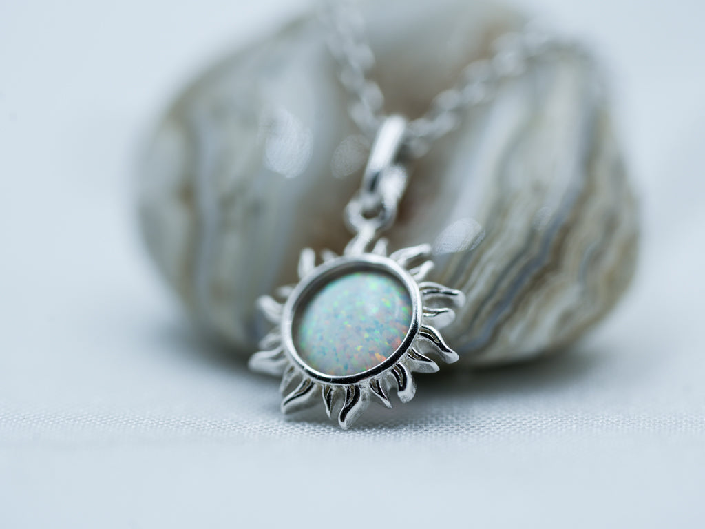 White Opal Sun Pendant Necklace – 925 Sterling Silver