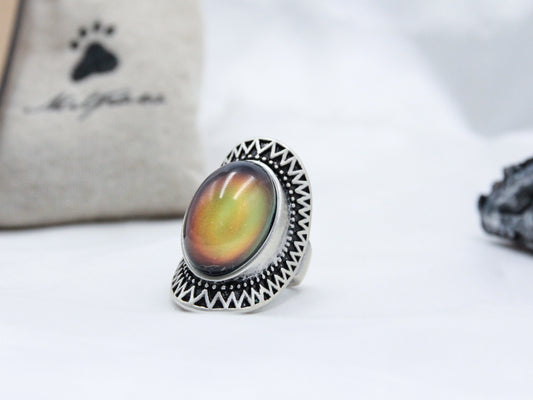 Antique Silver Plating Oval Stone Mood Ring