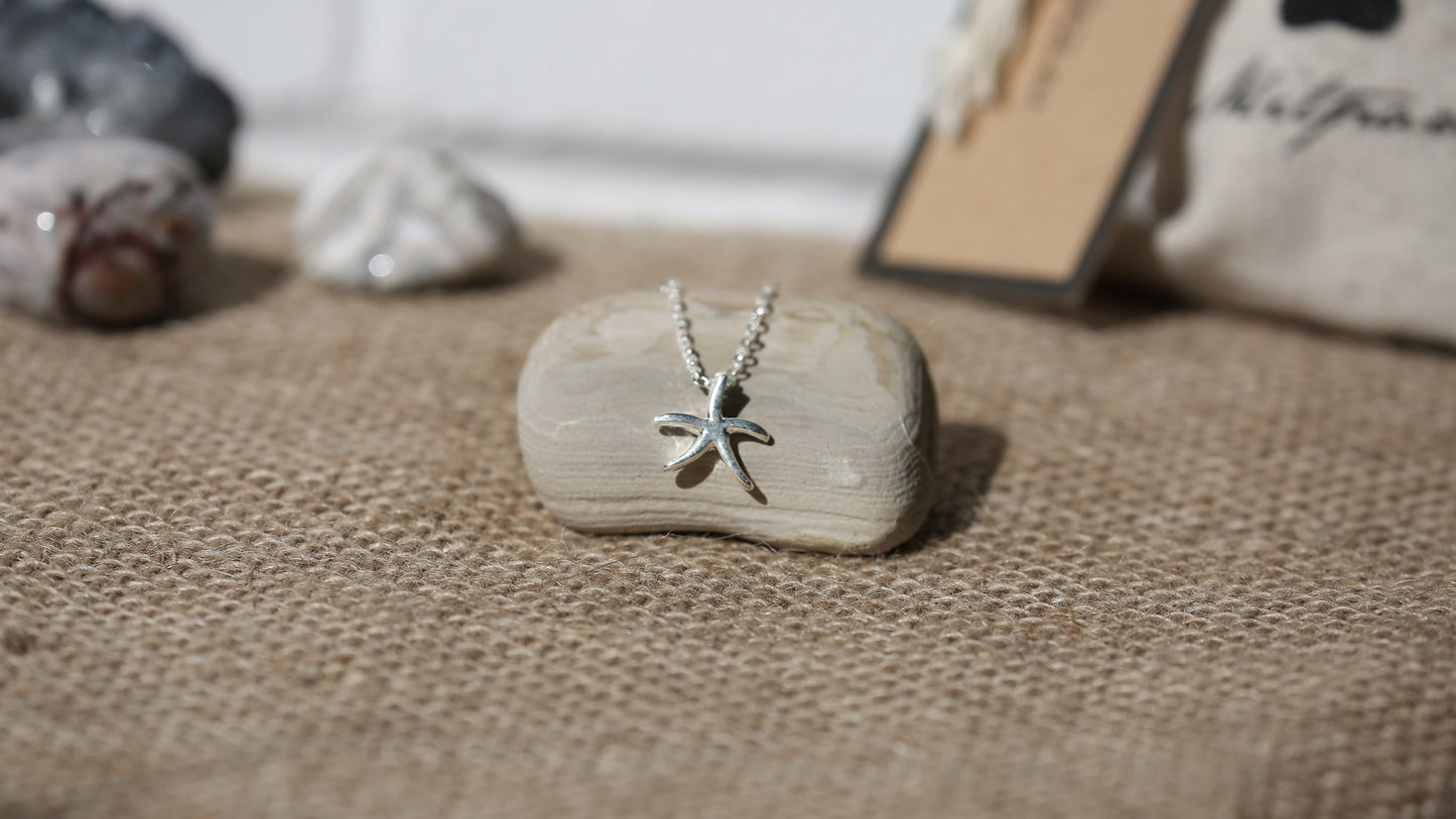 Stainless Steel Starfish Charm Necklace + Canvas Gift Bag - Mitpaw