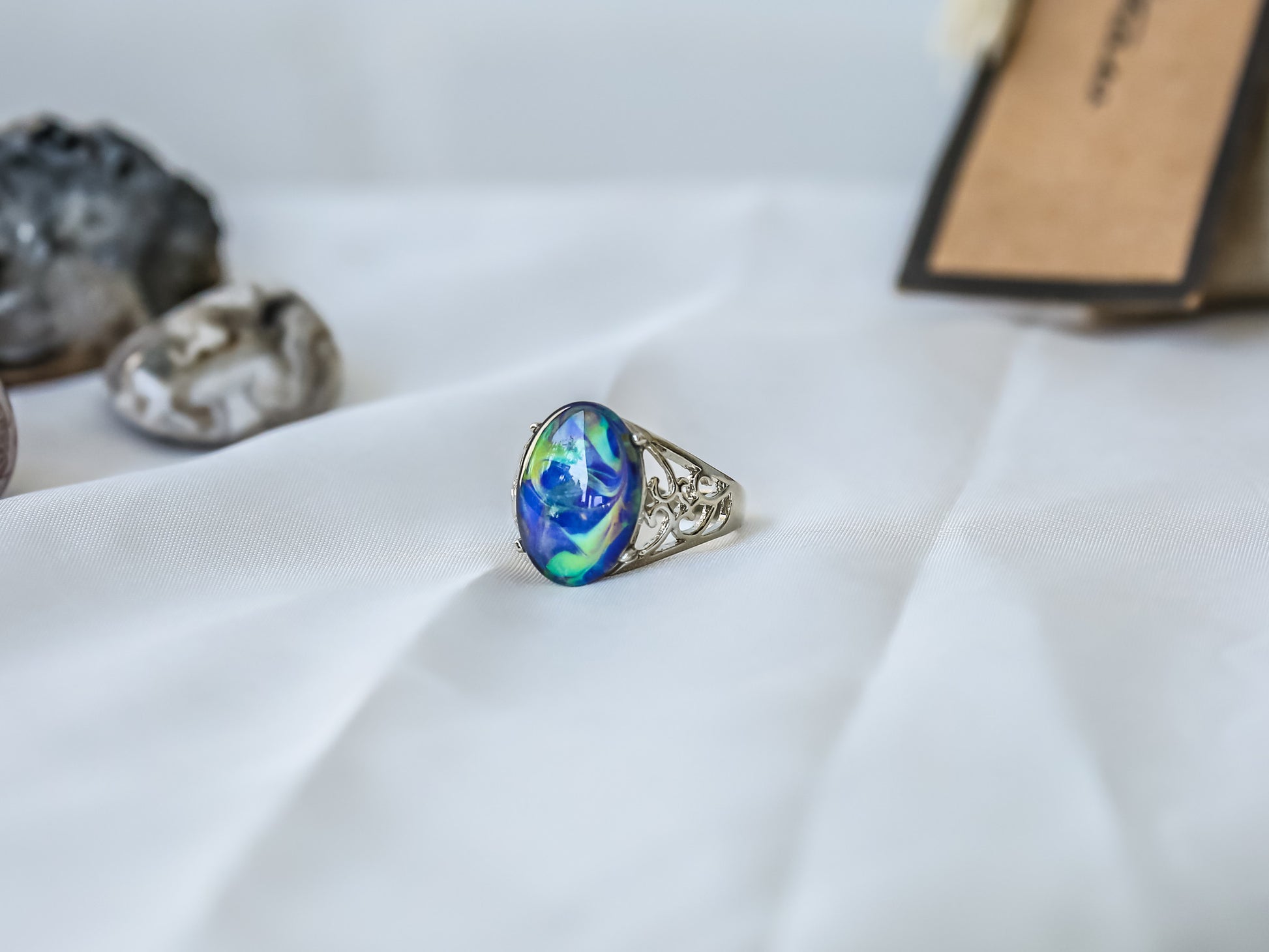 Limited Edition Borderless Opalescent Oval Stone Mood Ring.