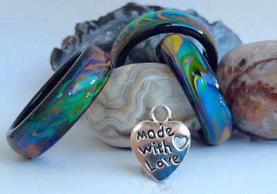 Genuine Black Agate Colour Changing Mood Ring + Heart Pendant - Mitpaw