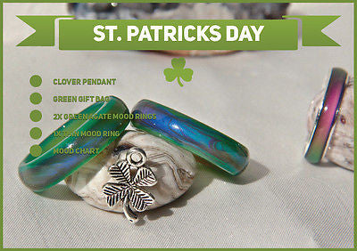 St. Patricks Day Special 2x Green Agate & Thin Colour Changing Mood Rings +More! - Mitpaw