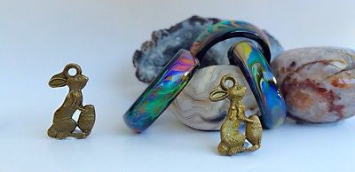 Easter Special 3x Black Agate Colour Changing Mood Rings + FREE Bunny Pendant !! - Mitpaw