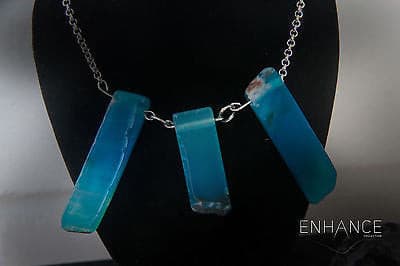 Natural Blue Agate Stone Necklace.