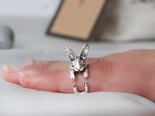 Adjustable Antique Silver Bunny Ring.