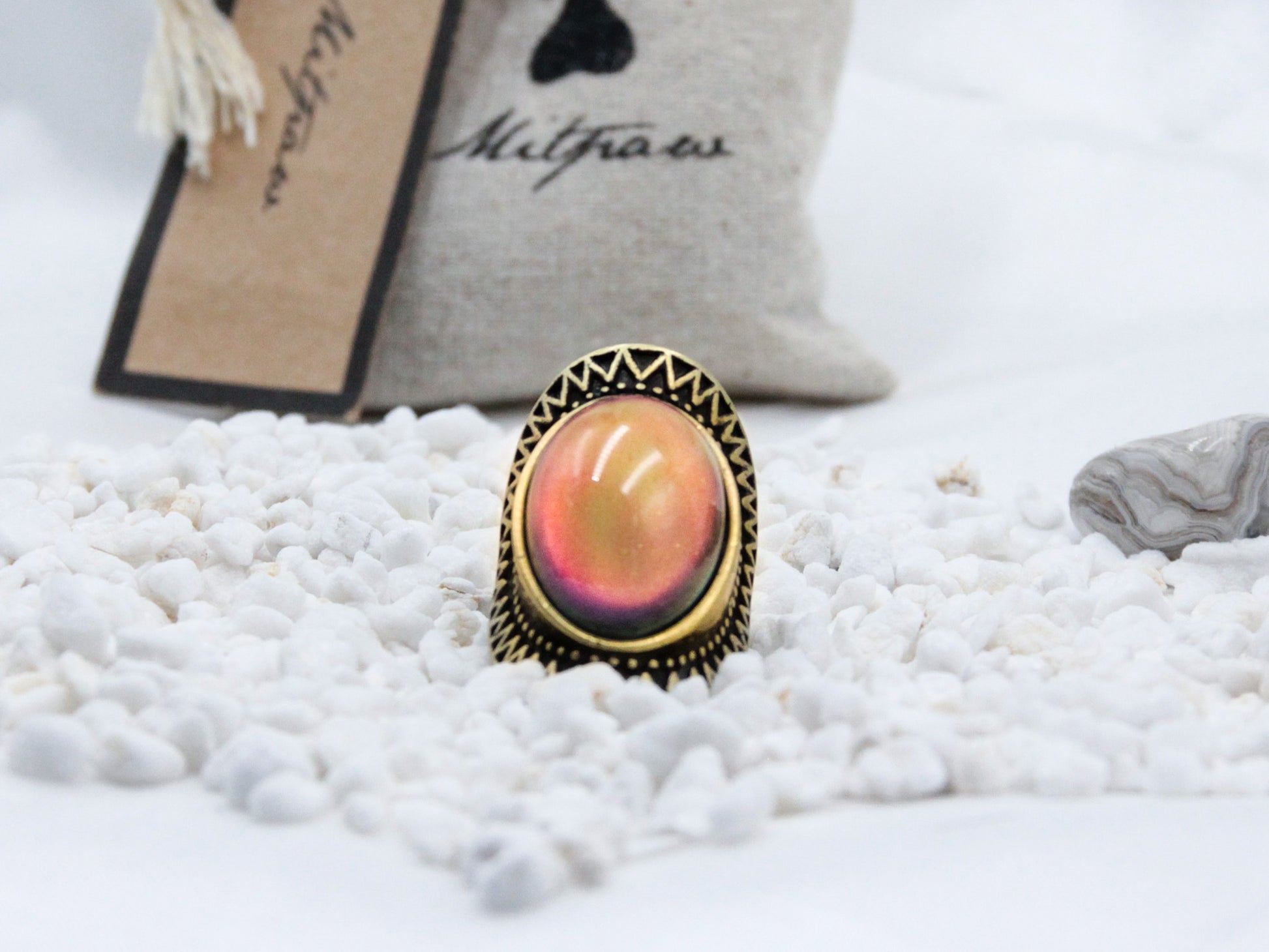 Antique Gold Plating Oval Stone Mood Ring.