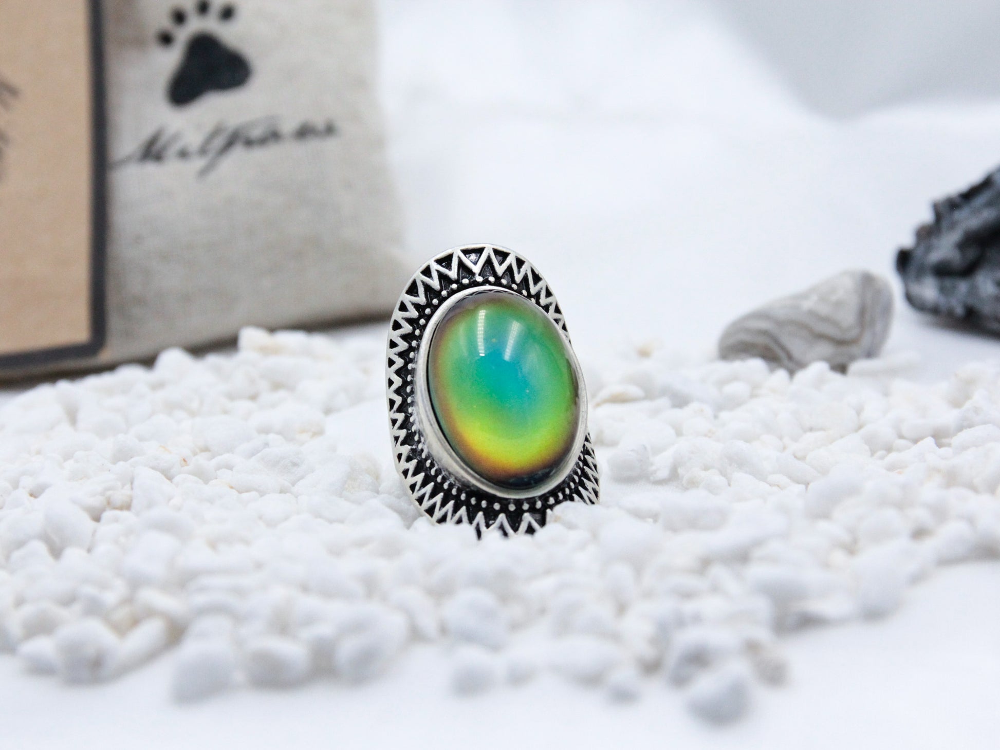Antique Silver Plating Oval Stone Mood Ring.